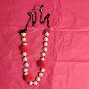 Vintage Harajuku LoversPink White Beaded Necklace w/ Pink Poms